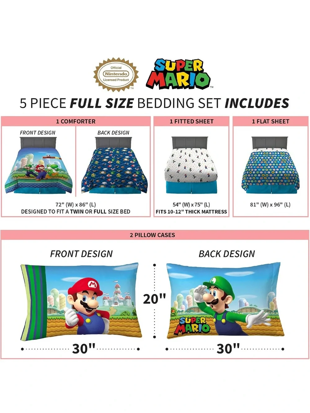Nintendo Super Mario full size bedding set